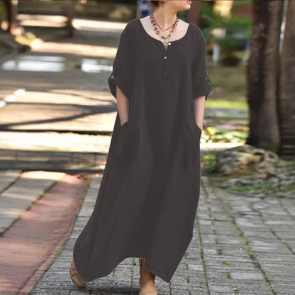 Damen lässiges Maxikleid mit praktischen Taschen und Knopfdetails Stalluxe