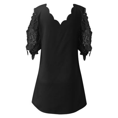 Damen Bluse mit raffinierten Häkelärmeln und scalloped Ausschnitt Stalluxe