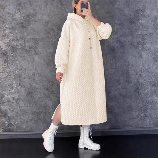Damen lässiges Sweatshirt-Kleid mit Kapuze und seitlichen Schlitzen Stalluxe