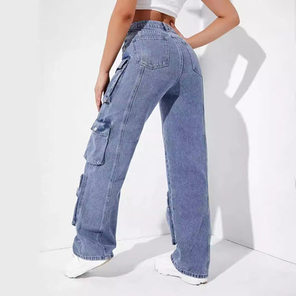Damen Cargo-Jeans mit seitlichen Taschen und weitem Schnitt Stalluxe