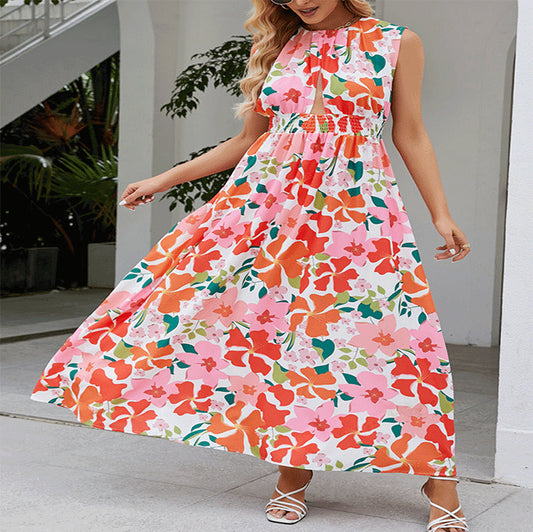 Damen Maxikleid mit floralem Design und elastischem Taillenband Stalluxe
