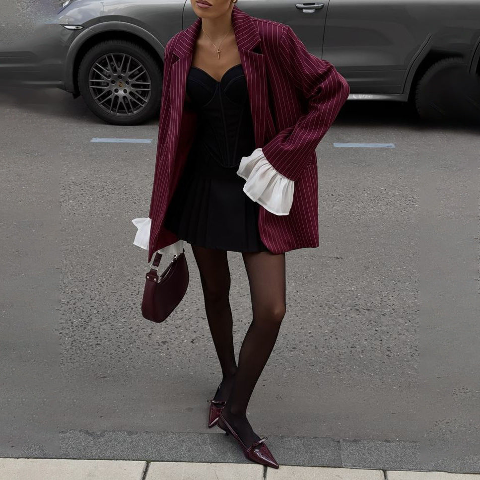 Damen Blazer im eleganten Streifenlook mit voluminösen Ärmeln Stalluxe