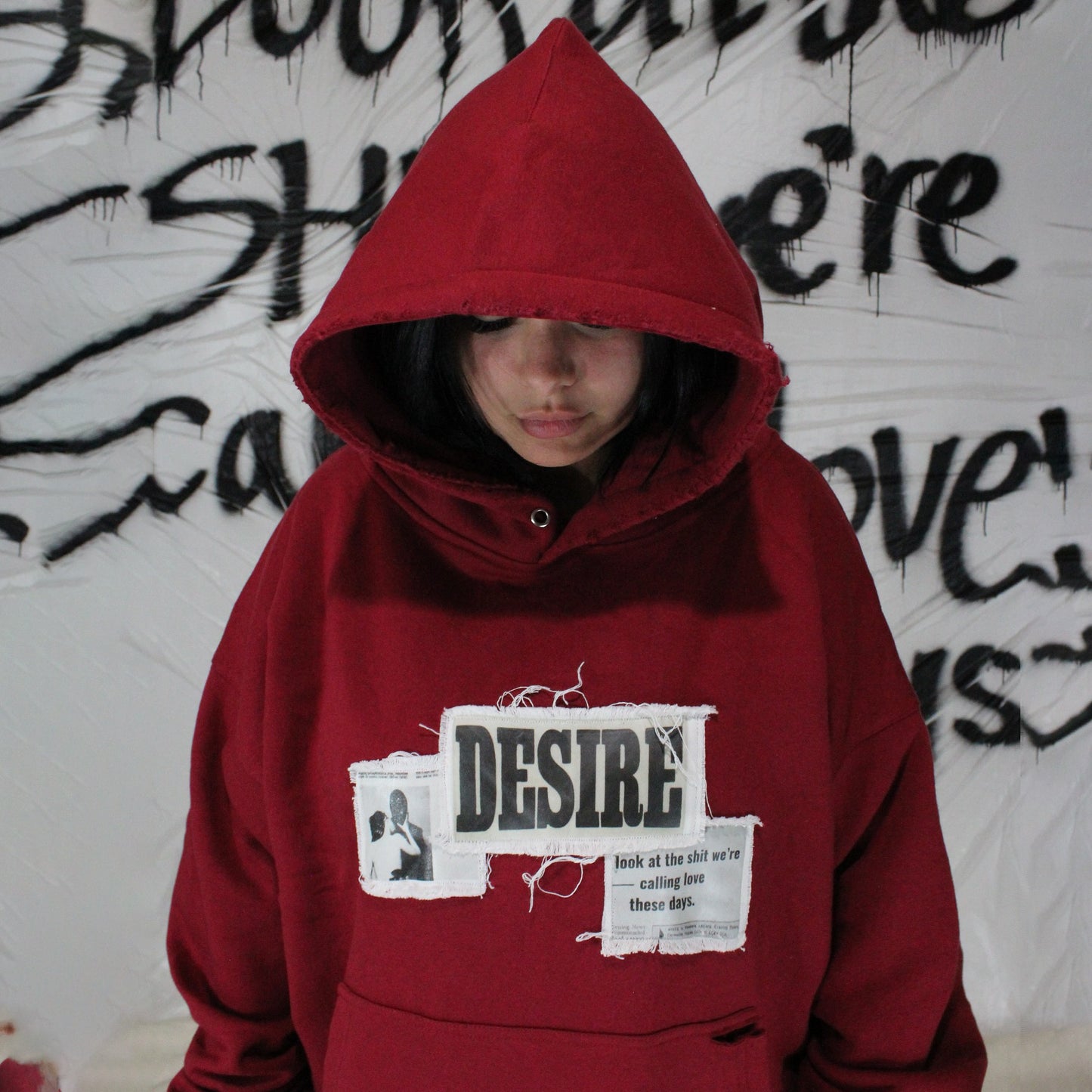 Damen Modischer Oversized Hoodie mit grafischem Print und Distressed-Details Stalluxe