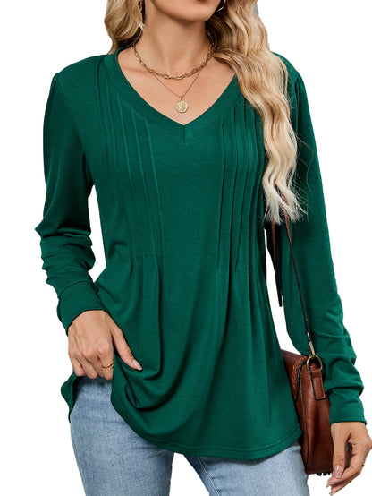 Damen Viskose Blusenshirt mit eleganten Falten und V-Ausschnitt Stalluxe