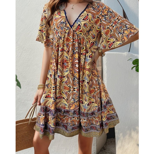 Damen verspielt geschnittenes Sommerkleid mit V-Ausschnitt und Rüschendetails Stalluxe