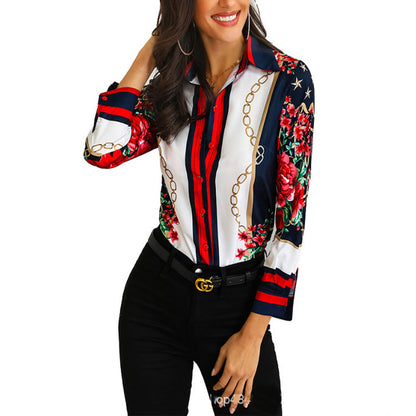 Damen Bluse mit floralem Muster und dekorativen Kettendetails Stalluxe