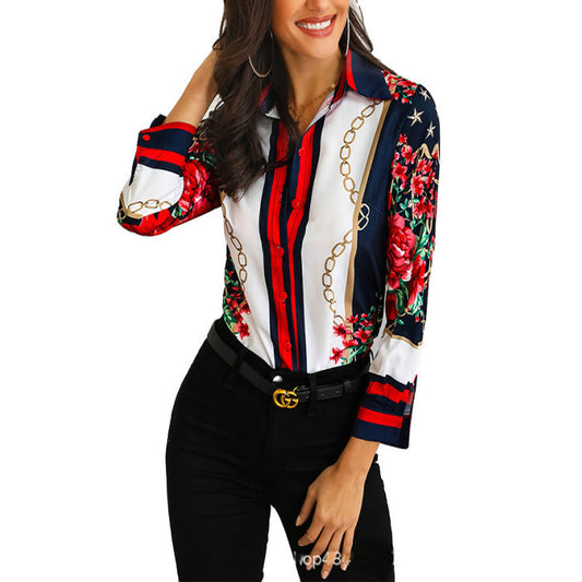 Damen Bluse mit floralem Muster und dekorativen Kettendetails Stalluxe
