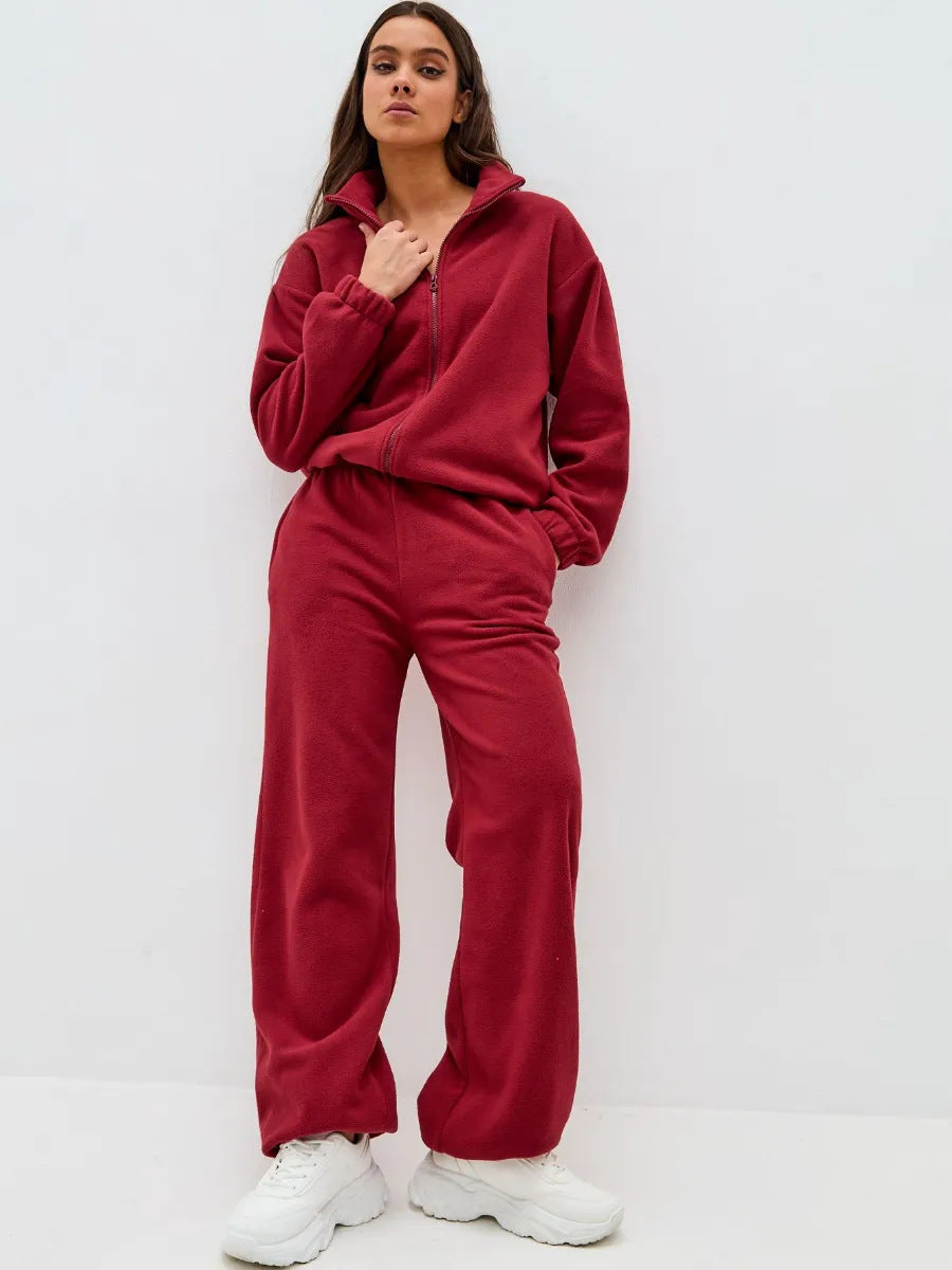 Damen bequemer Fleece-Jogginganzug mit hochschließendem Reißverschluss und weitem Schnitt Stalluxe