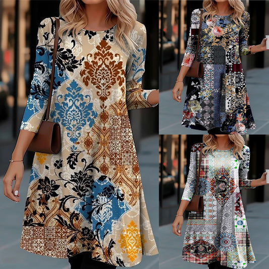 Damen Langarm Kleid mit kreativem Muster Stalluxe