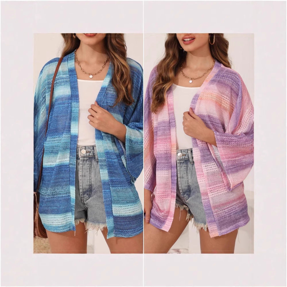 Damen luftiger Kimono mit wasserfarbenem Muster Stalluxe