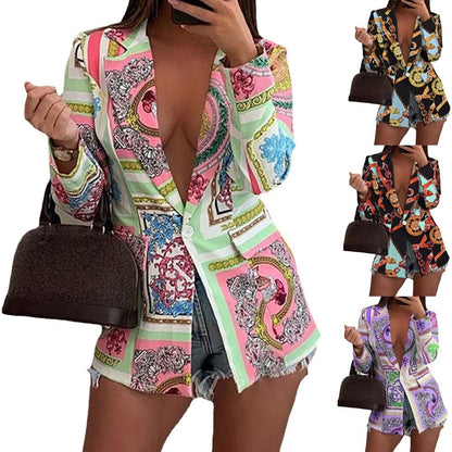 Damen modische Blazerjacke mit buntem Musterdruck Stalluxe
