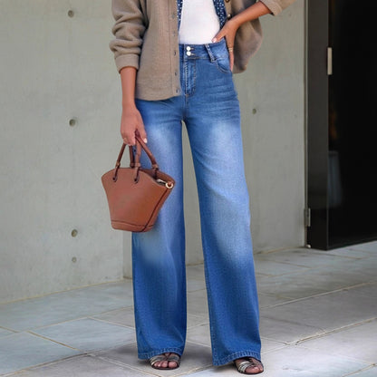 Damen weite Jeanshose mit hohen Bund Stalluxe