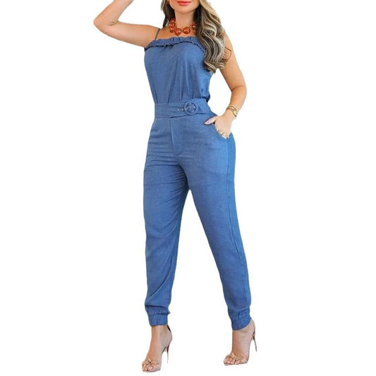Damen Eleganter Jumpsuit mit raffinierten Trägern und Taillengürtel Stalluxe