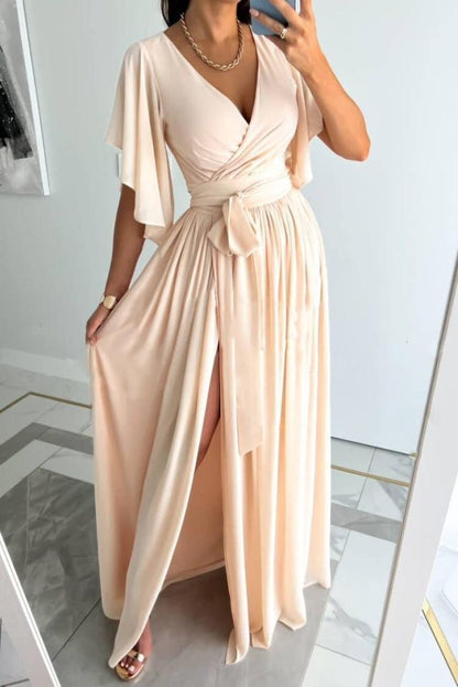 Damen Maxikleid mit eleganten Flügelärmeln und hohem Schlitz Stalluxe