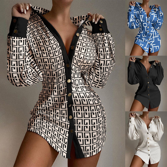 Damen Hemdblusenkleid mit stilvollem Print und modernen Knopfdetails Stalluxe