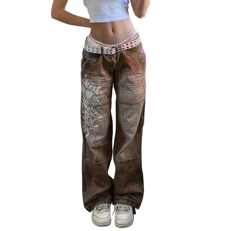 Damen weite Jeanshose mit einzigartigen Stickereien Stalluxe