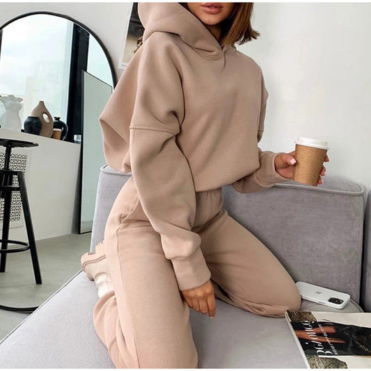 Damen bequemer Kapuzenanzug mit weitem Schnitt und elastischen Bündchen Stalluxe