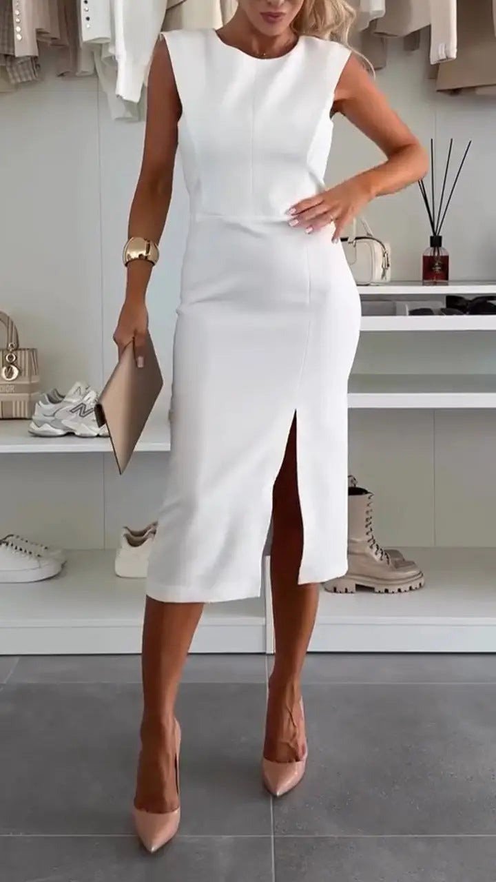 Damen Etuikleid mit asymmetrischem Ausschnitt und elegantem Schlitz Stalluxe
