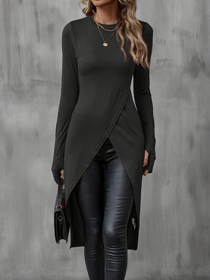 Damen asymmetrisches Longshirt mit eleganter Wickeloptik Stalluxe