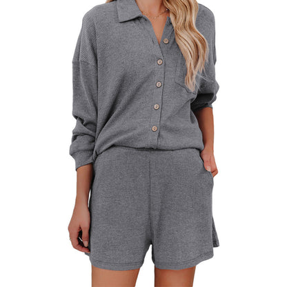 Damen lässiges Oberteil mit kurzer Hose und Knopfleiste Stalluxe