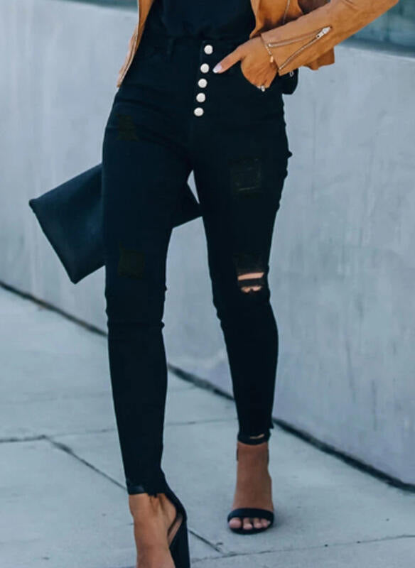 Damen Hochtaillierte Ripped Jeans Stalluxe