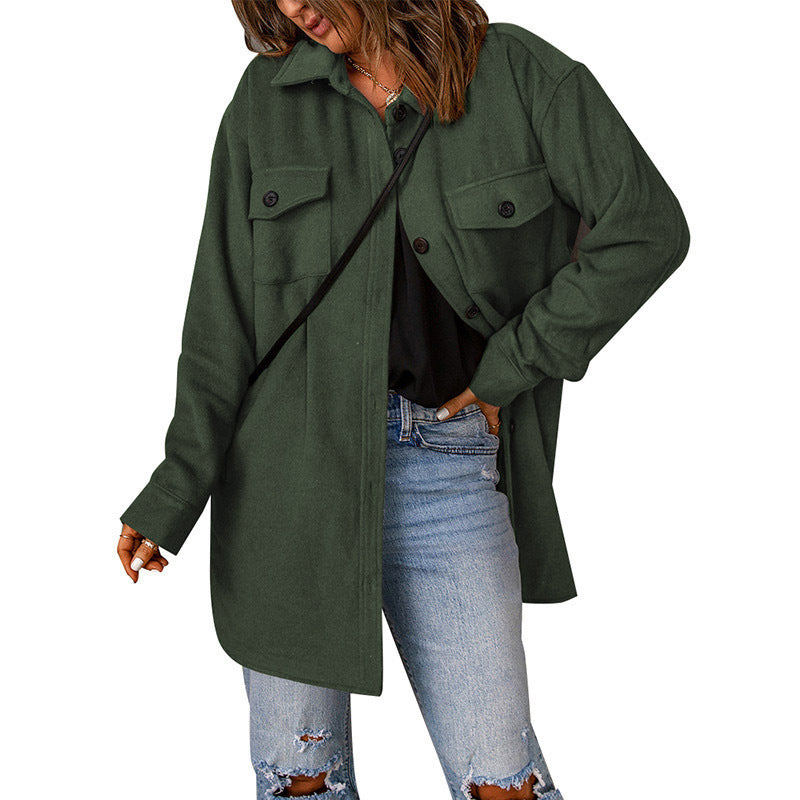 Damen gemütliche Oversize-Hemdjacke mit praktischen Taschen Stalluxe