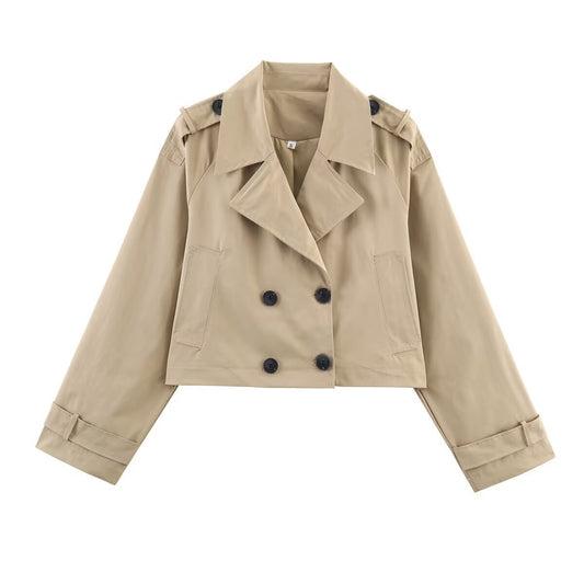 Damen modische cropped Trenchjacke im klassischen Stil mit doppelter Knopfleiste Stalluxe