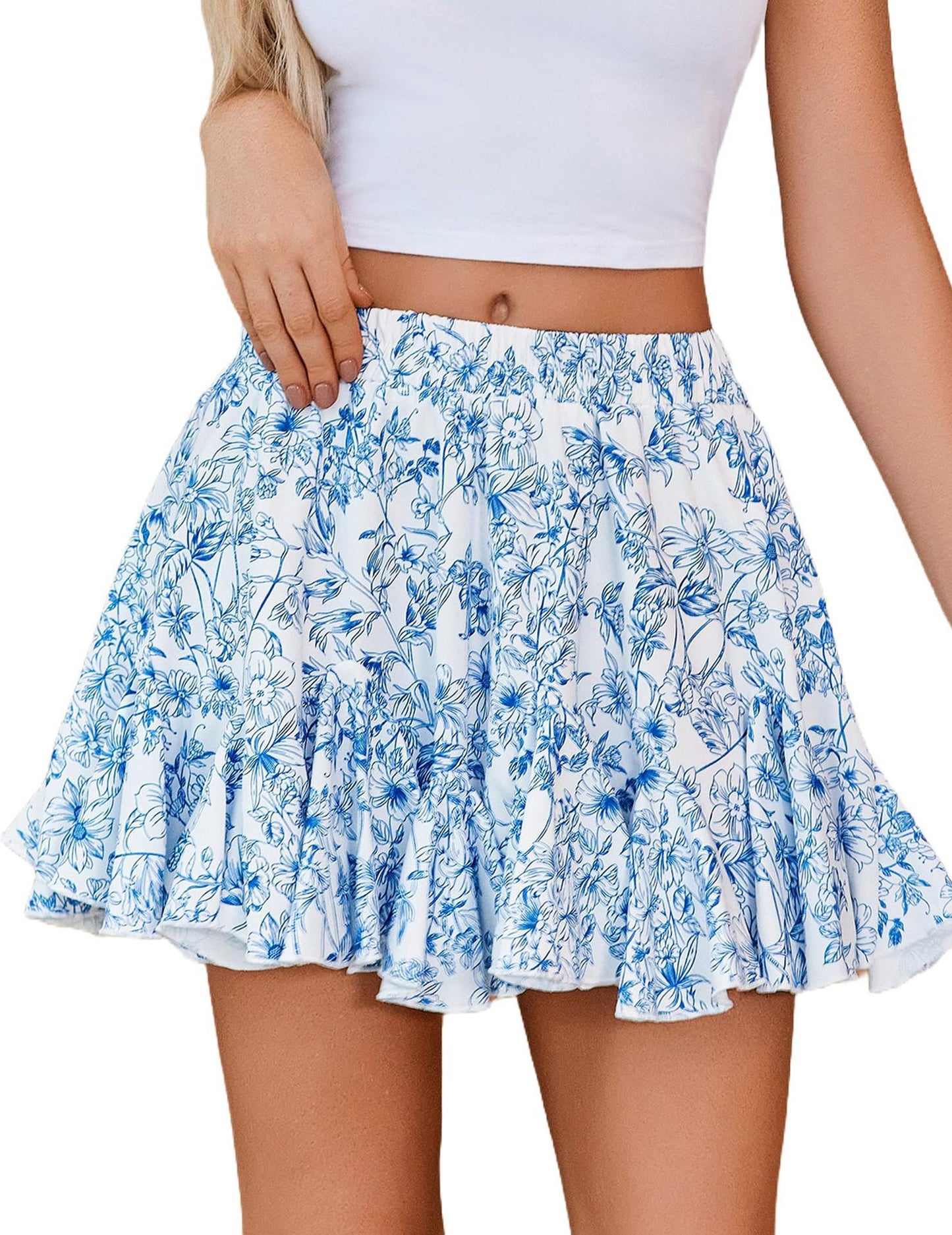 Damen Volantrock mit floralem Muster und elastischem Bund Stalluxe