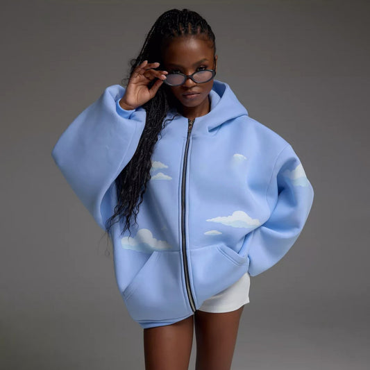 Damen Oversized Kapuzenjacke mit luftigen Wolkenmotiven Stalluxe