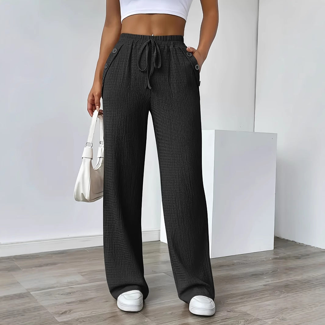 Damen Weit geschnittene Freizeithose mit elastischem Bund und dekorativen Knöpfen Stalluxe