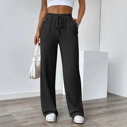 Damen Weit geschnittene Freizeithose mit elastischem Bund und dekorativen Knöpfen Stalluxe