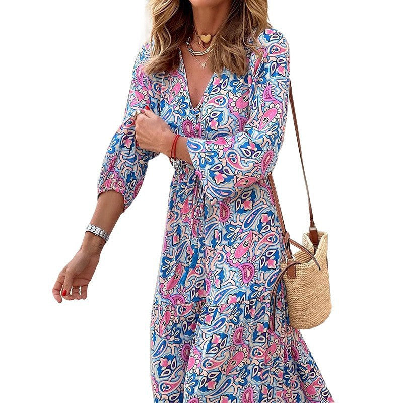 Damen Maxikleid mit feinem Paisleymuster und eleganter Knopfleiste Stalluxe