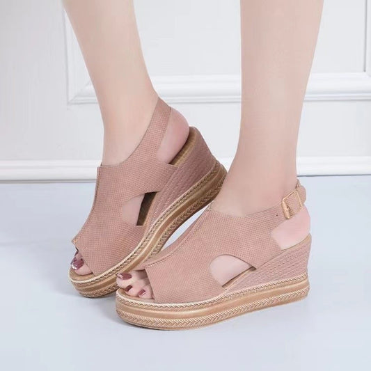 Damen elegante und bequeme Wedge-Sandalen mit offener Ferse und verstellbarem Riemen Stalluxe