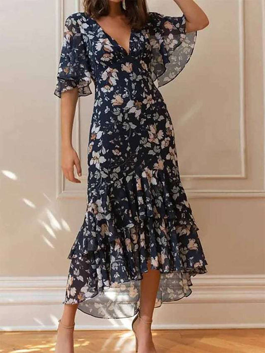 Damen Maxikleid mit voluminösen Ärmeln und floralem Design Stalluxe