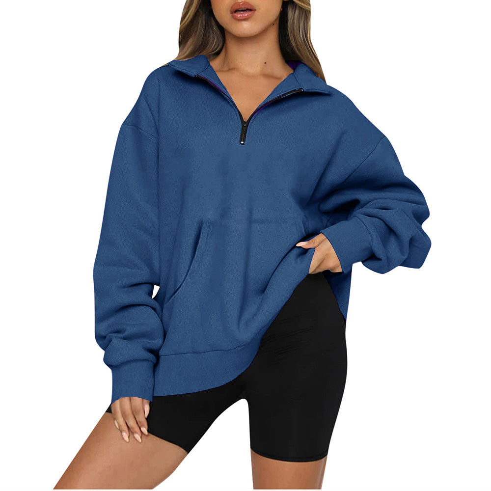 Damen Oversized Sweatshirt mit halbem Reißverschluss und Kapuze Stalluxe