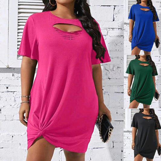 Damen modisches Freizeitleinenkleid mit knotenförmigem Saum und Cut-Out-Details Stalluxe