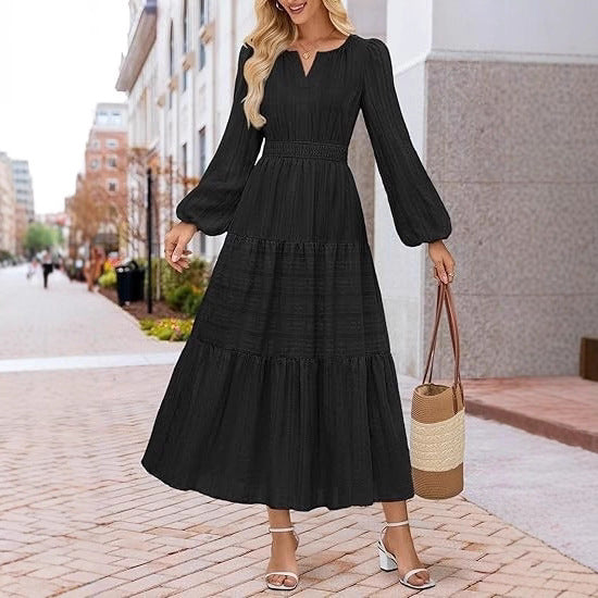 Damen Maxikleid mit voluminösen Ärmeln und schwingendem Saum Stalluxe