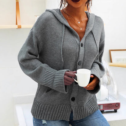 Damen Strickjacke mit Kapuze und knöpfen im lässigen Stil Stalluxe