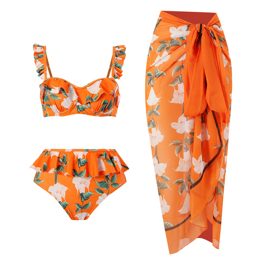 Damen Bikini-Set mit Rüschendetails und passendem Wickelrock Stalluxe