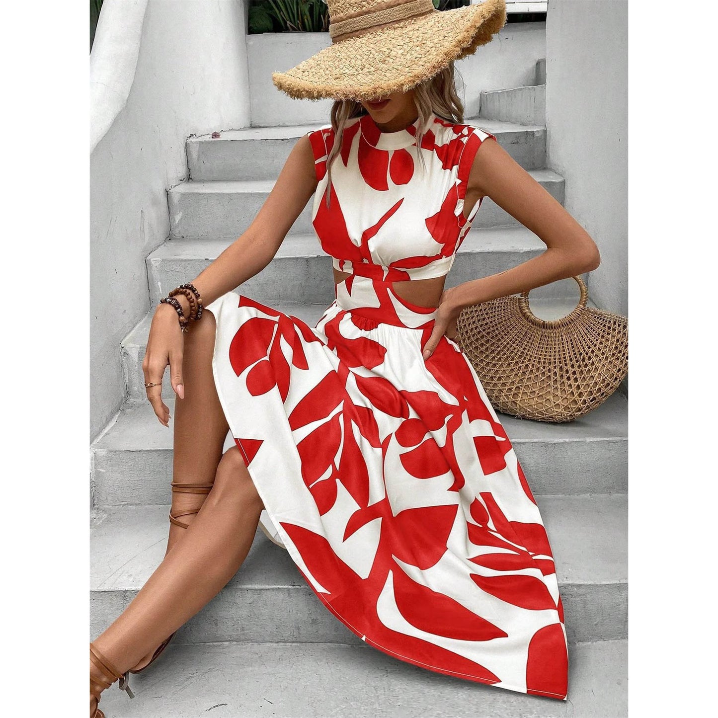 Damen Elegantes Maxi-Kleid mit Cut-Out-Details und floralem Muster Stalluxe
