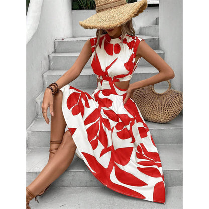 Damen Elegantes Maxi-Kleid mit Cut-Out-Details und floralem Muster Stalluxe