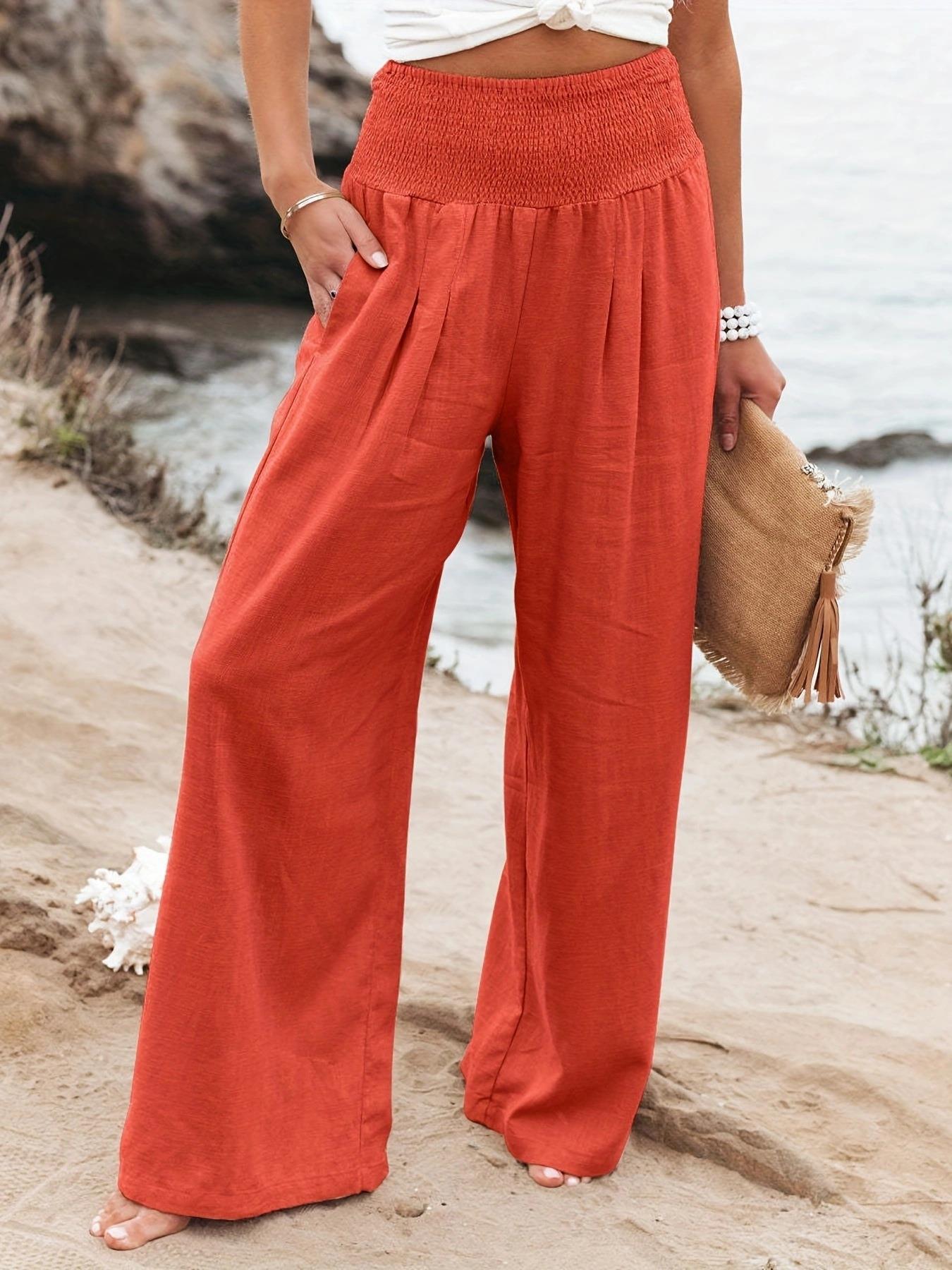 Damen weite Sommerhose mit elastischem Taillenbund und bequemen Taschen Stalluxe