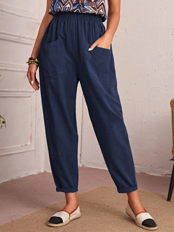 Damen Bequeme Sommerhose mit elastischem Bund und praktischen Taschen Stalluxe