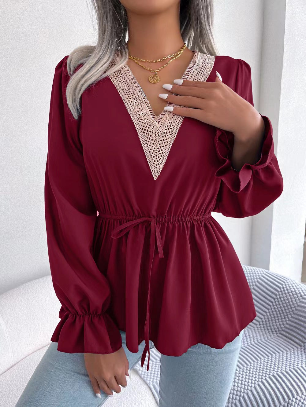 Damen Bluse mit Rüschendetails und elastischem Bund Stalluxe