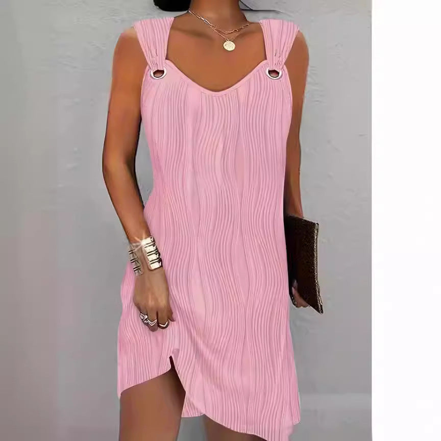 Damen Wellenmuster Kleid mit dekorativen Trägern Stalluxe