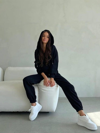 Damen sportliches Fleece-Jogginganzug mit praktischer Kapuze und Kordelzug Stalluxe