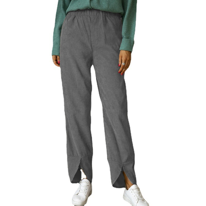 Damen Weite Freizeit-Hose mit elastischem Bund und modischen Schlitzen Stalluxe