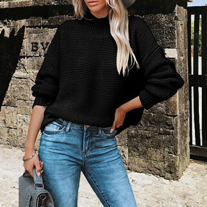 Damen kuscheliger Pullover mit hohem Kragen und strukturiertem Strickmuster Stalluxe