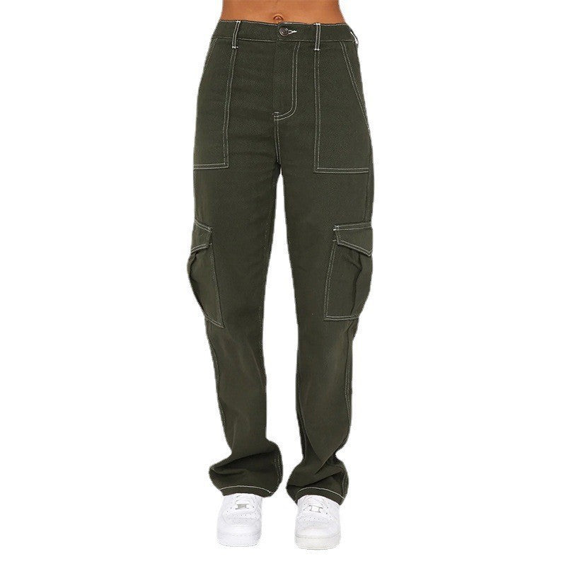 Damen Cargo-Jeans mit hohem Bund und geradem Bein Stalluxe