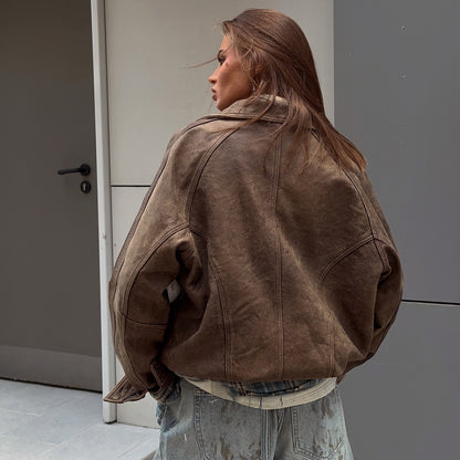 Damen Lederjacke mit lässigem Schnitt und oversized Passform Stalluxe